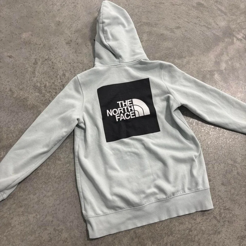 The North Face Light Blue Hoodie Men's Size M Logo Graphic Front & Back